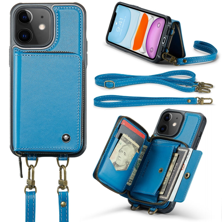 For iPhone 11 JEEHOOD C22 Series Zipper Wallet Leather Phone Case with Dual Lanyard(Blue) - HoMEdemic™ 