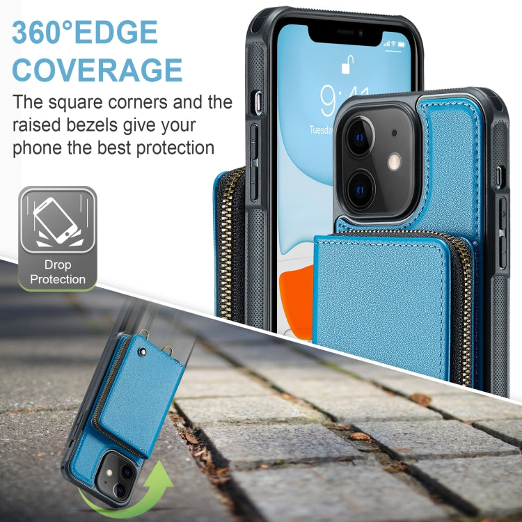 For iPhone 11 JEEHOOD C22 Series Zipper Wallet Leather Phone Case with Dual Lanyard(Blue) - HoMEdemic™ 