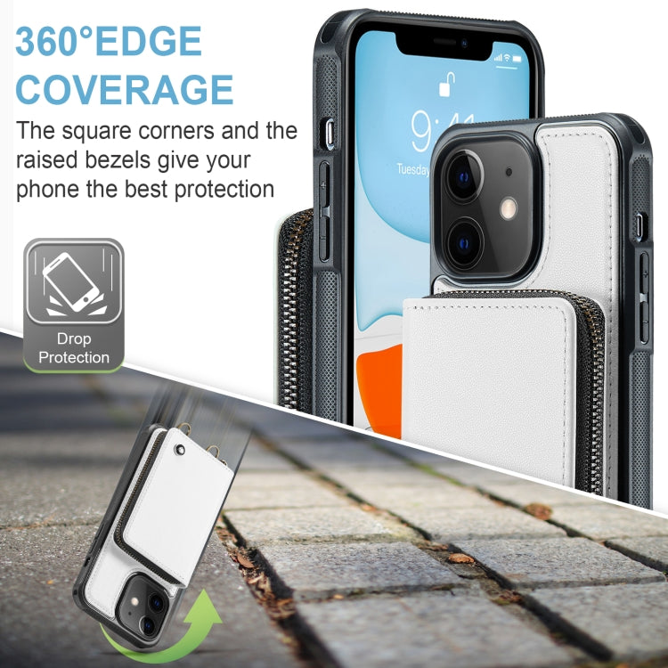 For iPhone 11 JEEHOOD C22 Series Zipper Wallet Leather Phone Case with Dual Lanyard(White) - HoMEdemic™ 