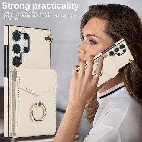 For Samsung Galaxy S24 Ultra 5G Ring Holder RFID Card Slot Phone Case(Beige) - HoMEdemic™ 