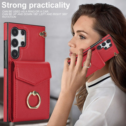 For Samsung Galaxy S24 Ultra 5G Ring Holder RFID Card Slot Phone Case(Red) - HoMEdemic™ 