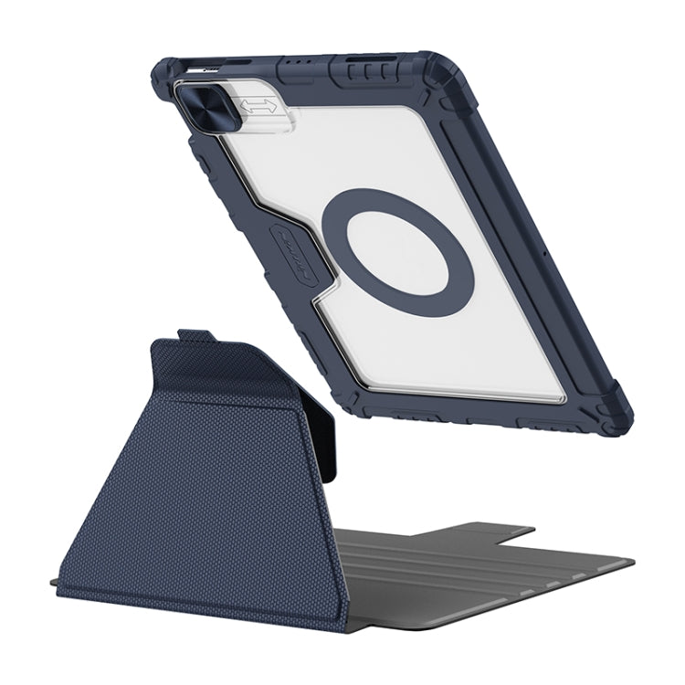 For iPad Pro 12.9 2022 NILLKIN Bumper Snapsafe Multifunctional Leather Tablet Case with Pen Slot(Blue) - HoMEdemic™ 