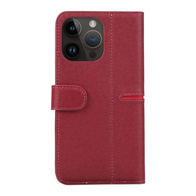 For iPhone 14 Pro Max GEBEI Top-grain Horizontal Flip Leather Phone Case(Wine Red) - HoMEdemic™ 