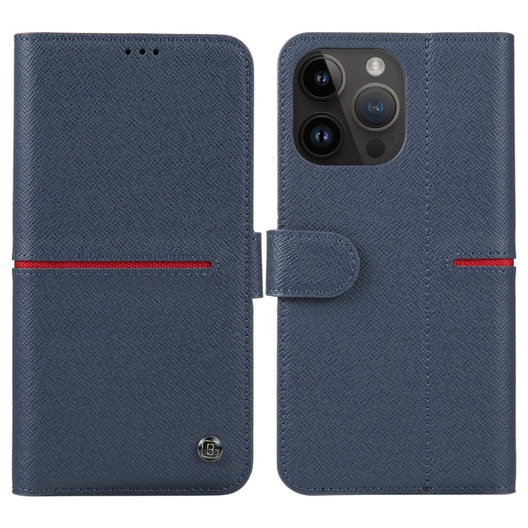 For iPhone 14 Pro GEBEI Top-grain Horizontal Flip Leather Phone Case(Blue) - HoMEdemic™ 