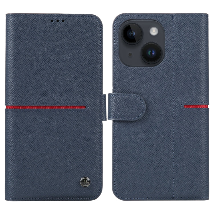 For iPhone 14 GEBEI Top-grain Horizontal Flip Leather Phone Case(Blue) - HoMEdemic™ 