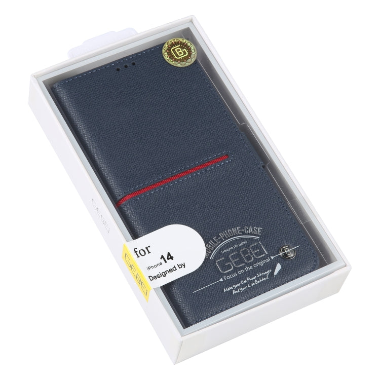 For iPhone 14 GEBEI Top-grain Horizontal Flip Leather Phone Case(Blue) - HoMEdemic™ 