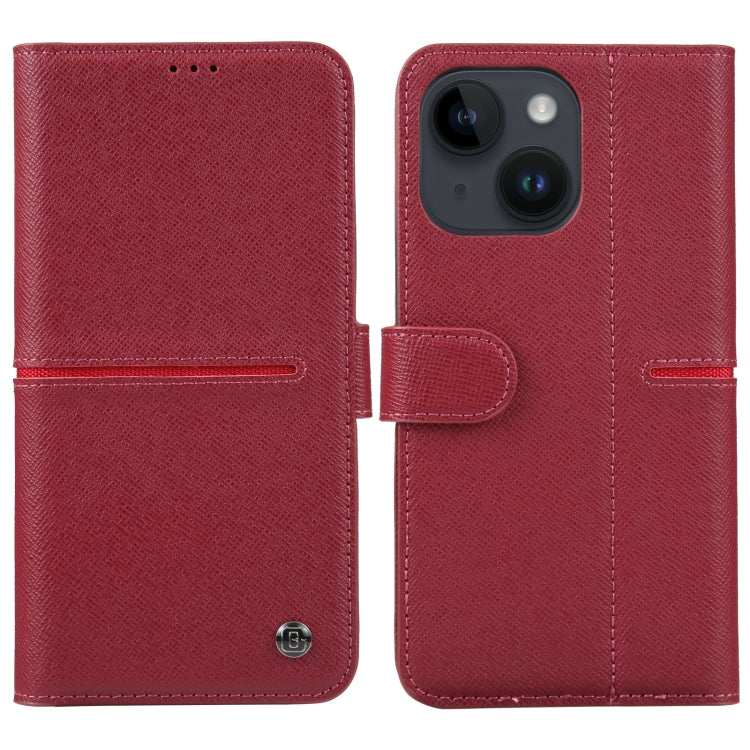 For iPhone 14 GEBEI Top-grain Horizontal Flip Leather Phone Case(Wine Red) - HoMEdemic™ 