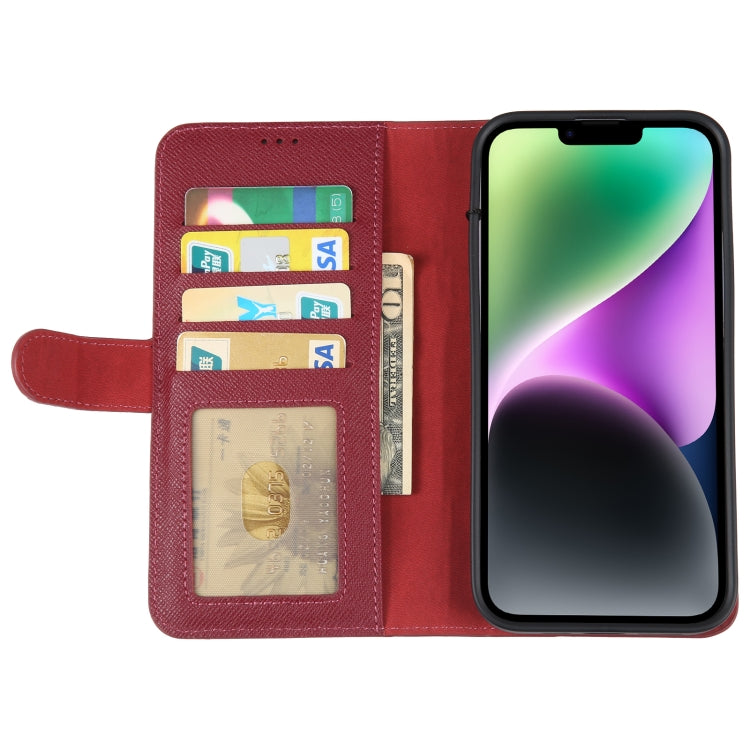 For iPhone 14 GEBEI Top-grain Horizontal Flip Leather Phone Case(Wine Red) - HoMEdemic™ 