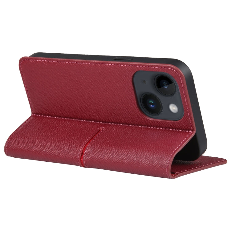 For iPhone 14 GEBEI Top-grain Horizontal Flip Leather Phone Case(Wine Red) - HoMEdemic™ 