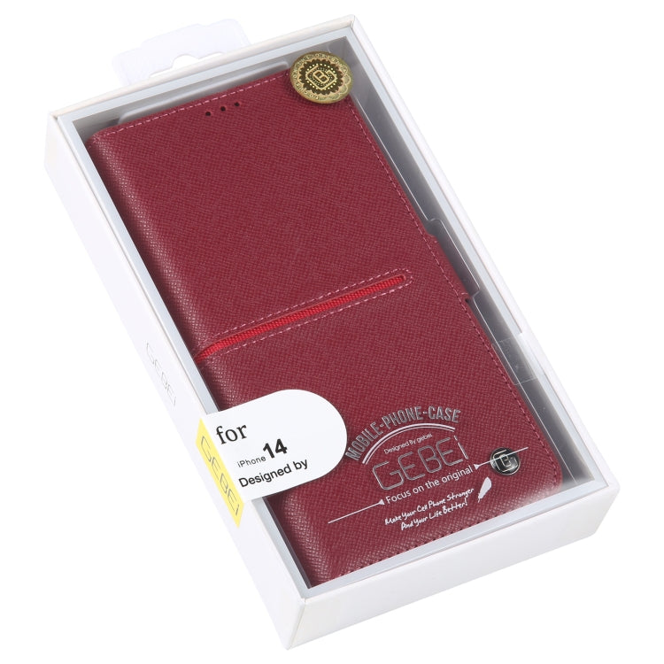 For iPhone 14 GEBEI Top-grain Horizontal Flip Leather Phone Case(Wine Red) - HoMEdemic™ 