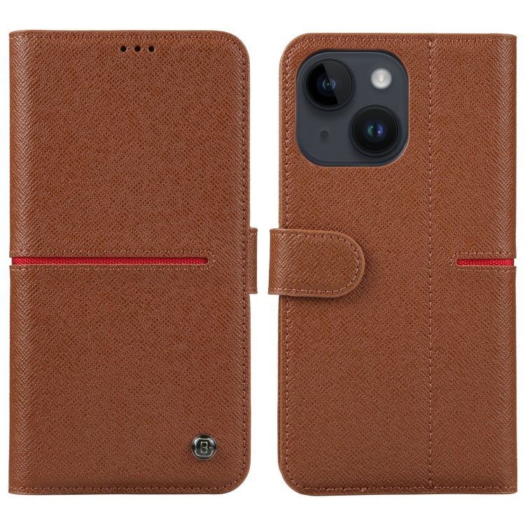 For iPhone 14 GEBEI Top-grain Horizontal Flip Leather Phone Case(Brown) - HoMEdemic™ 