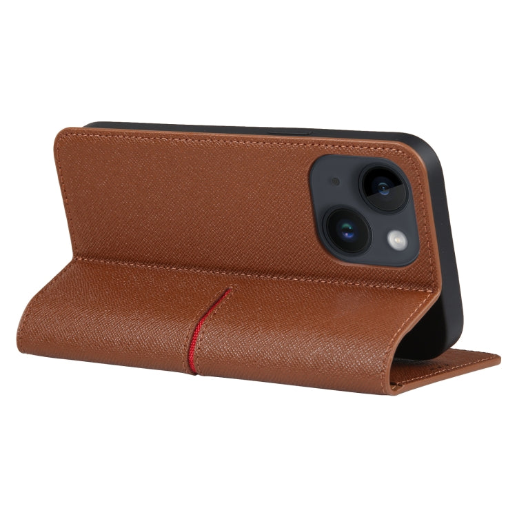 For iPhone 14 GEBEI Top-grain Horizontal Flip Leather Phone Case(Brown) - HoMEdemic™ 