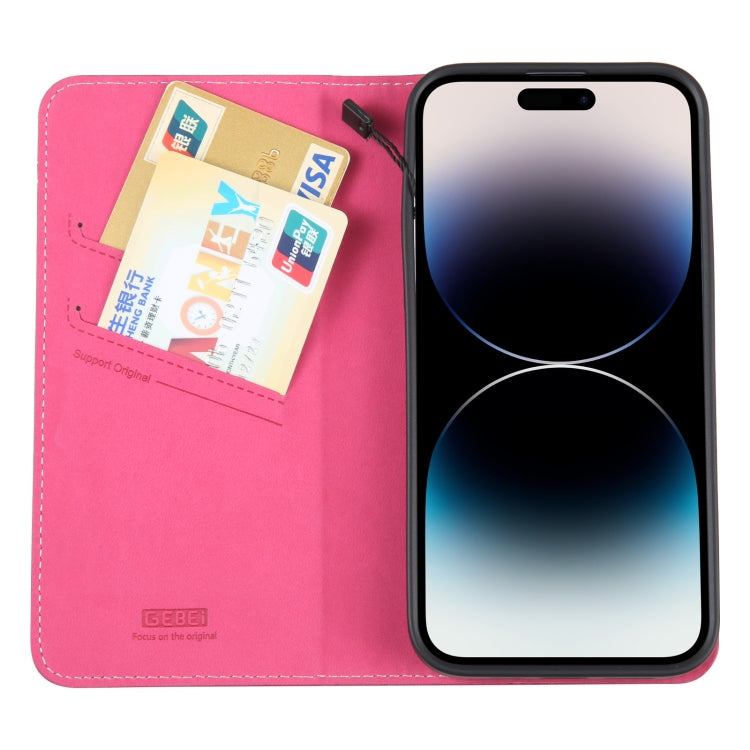 For iPhone 14 Pro Max GEBEI Top-grain Horizontal Flip Leather Phone Case(Rose Red) - HoMEdemic™ 