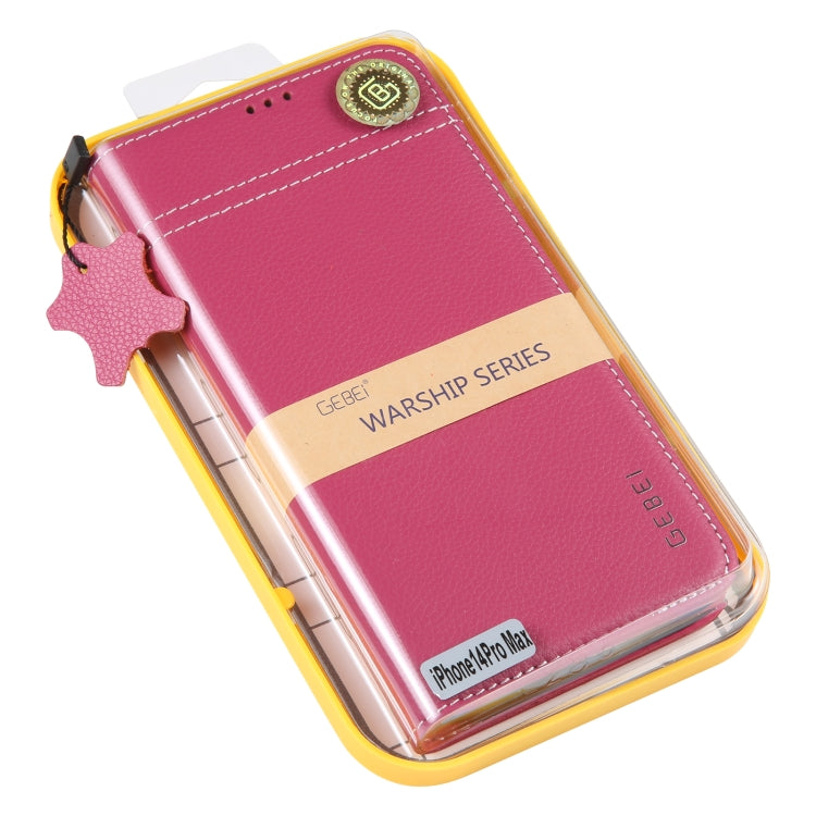 For iPhone 14 Pro Max GEBEI Top-grain Horizontal Flip Leather Phone Case(Rose Red) - HoMEdemic™ 