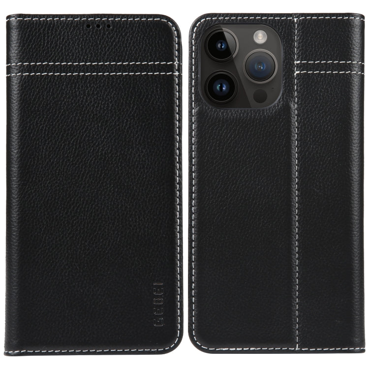 For iPhone 14 Pro GEBEI Top-grain Horizontal Flip Leather Phone Case(Black) - HoMEdemic™ 