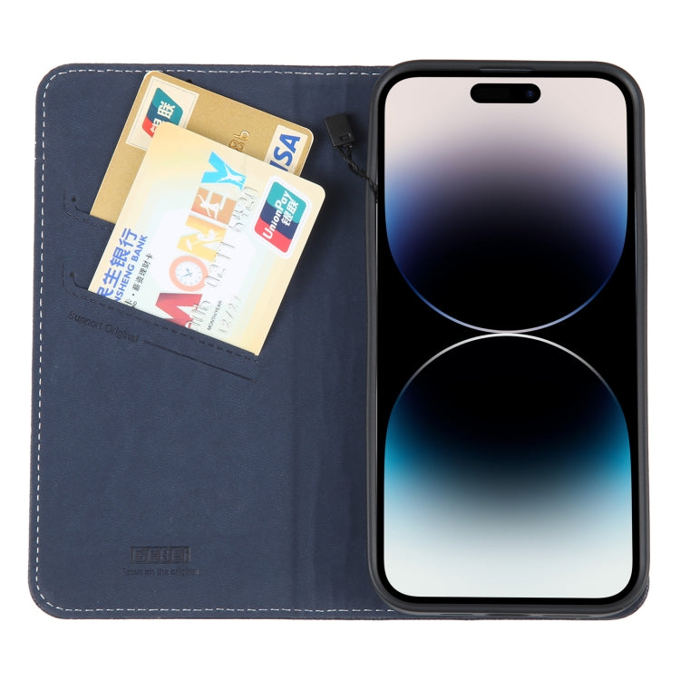 For iPhone 14 Pro GEBEI Top-grain Horizontal Flip Leather Phone Case(Blue) - HoMEdemic™ 