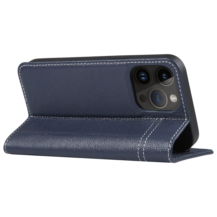 For iPhone 14 Pro GEBEI Top-grain Horizontal Flip Leather Phone Case(Blue) - HoMEdemic™ 