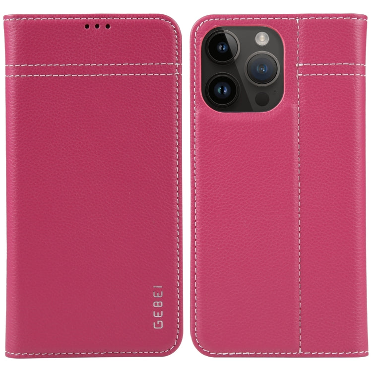 For iPhone 14 Pro GEBEI Top-grain Horizontal Flip Leather Phone Case(Rose Red) - HoMEdemic™ 
