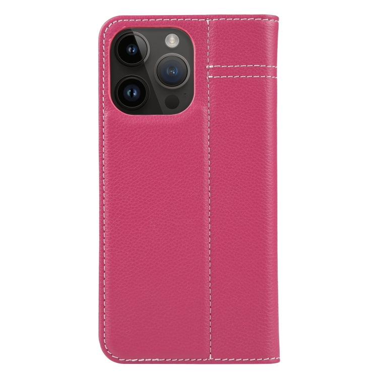 For iPhone 14 Pro GEBEI Top-grain Horizontal Flip Leather Phone Case(Rose Red) - HoMEdemic™ 