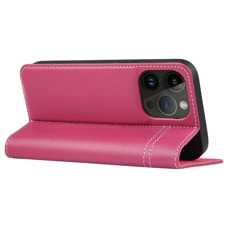 For iPhone 14 Pro GEBEI Top-grain Horizontal Flip Leather Phone Case(Rose Red) - HoMEdemic™ 