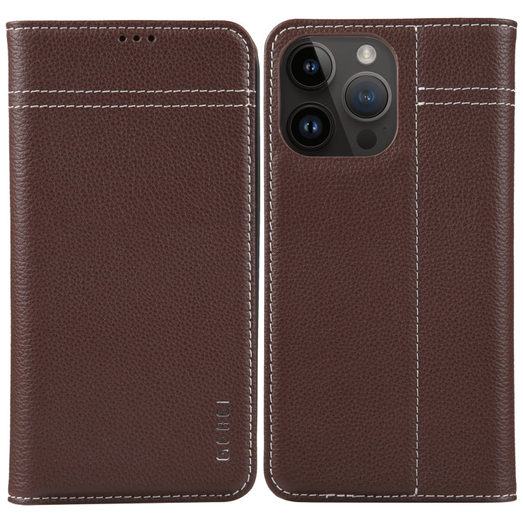For iPhone 14 Pro GEBEI Top-grain Horizontal Flip Leather Phone Case(Brown) - HoMEdemic™ 