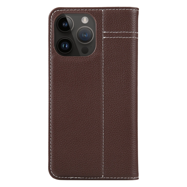 For iPhone 14 Pro GEBEI Top-grain Horizontal Flip Leather Phone Case(Brown) - HoMEdemic™ 