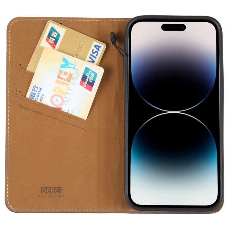 For iPhone 14 Pro GEBEI Top-grain Horizontal Flip Leather Phone Case(Brown) - HoMEdemic™ 