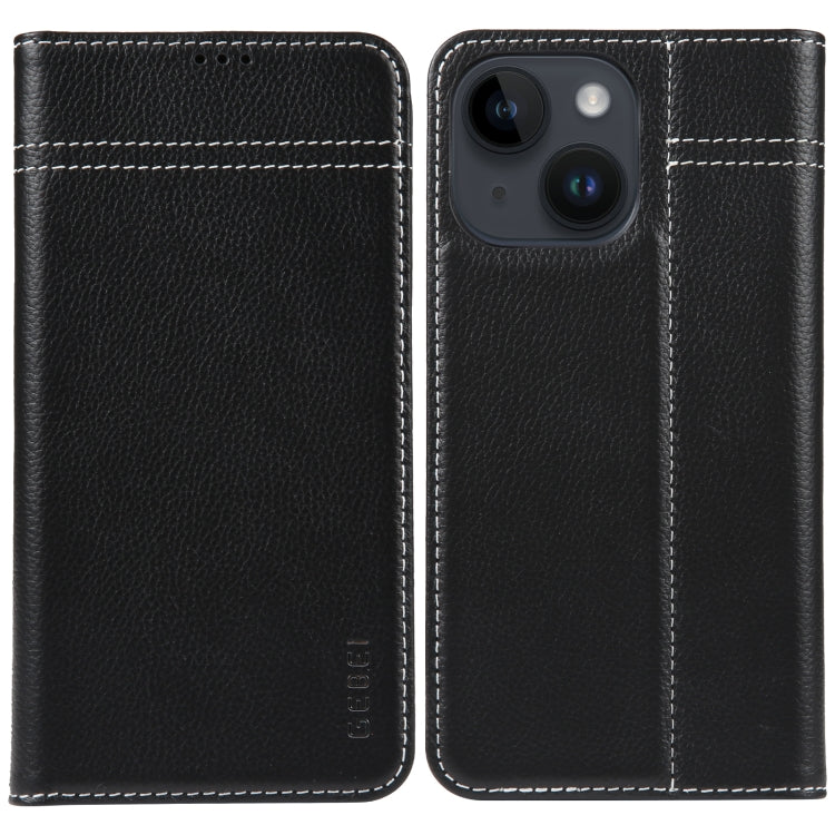 For iPhone 14 GEBEI Top-grain Horizontal Flip Leather Phone Case(Black) - HoMEdemic™ 