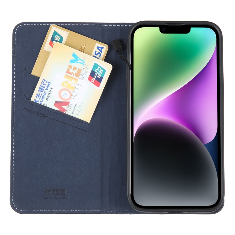 For iPhone 14 GEBEI Top-grain Horizontal Flip Leather Phone Case(Blue) - HoMEdemic™ 