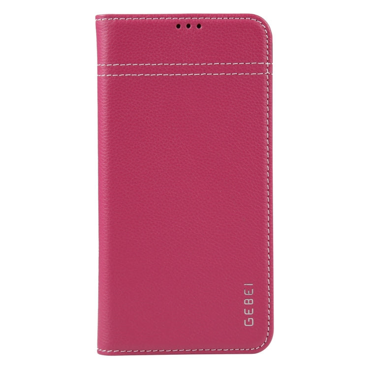 For iPhone 14 GEBEI Top-grain Horizontal Flip Leather Phone Case(Rose Red) - HoMEdemic™ 