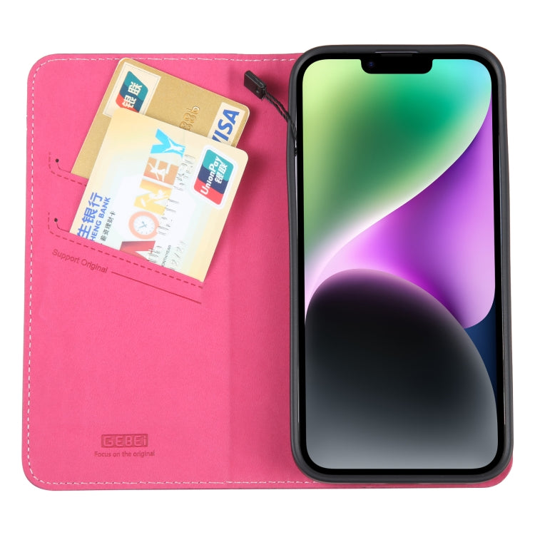For iPhone 14 GEBEI Top-grain Horizontal Flip Leather Phone Case(Rose Red) - HoMEdemic™ 