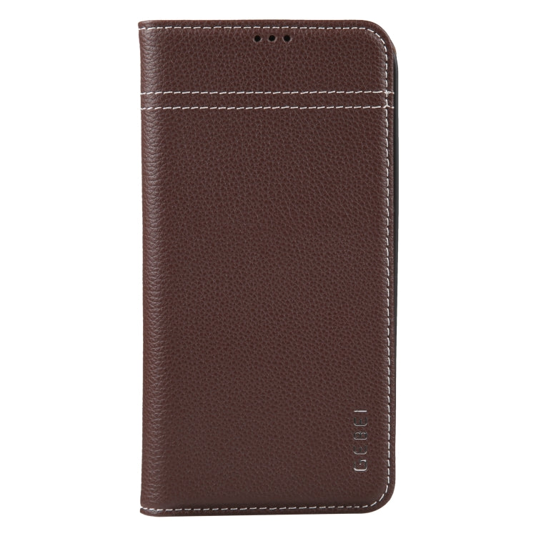 For iPhone 14 GEBEI Top-grain Horizontal Flip Leather Phone Case(Brown) - HoMEdemic™ 