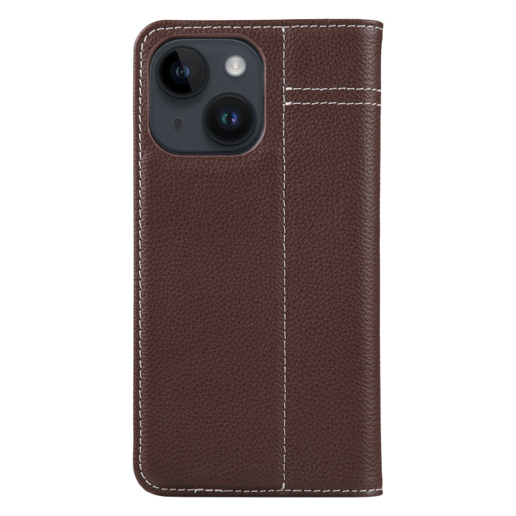 For iPhone 14 GEBEI Top-grain Horizontal Flip Leather Phone Case(Brown) - HoMEdemic™ 