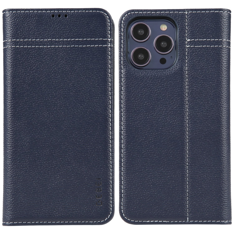 For iPhone 13 Pro GEBEI Top-grain Horizontal Flip Leather Phone Case(Blue) - HoMEdemic™ 