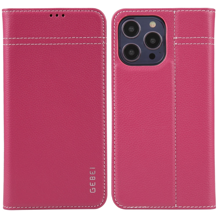 For iPhone 13 Pro GEBEI Top-grain Horizontal Flip Leather Phone Case(Rose Red) - HoMEdemic™ 