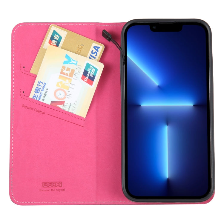 For iPhone 13 Pro GEBEI Top-grain Horizontal Flip Leather Phone Case(Rose Red) - HoMEdemic™ 