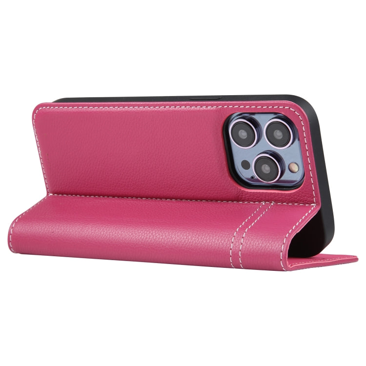 For iPhone 13 Pro GEBEI Top-grain Horizontal Flip Leather Phone Case(Rose Red) - HoMEdemic™ 