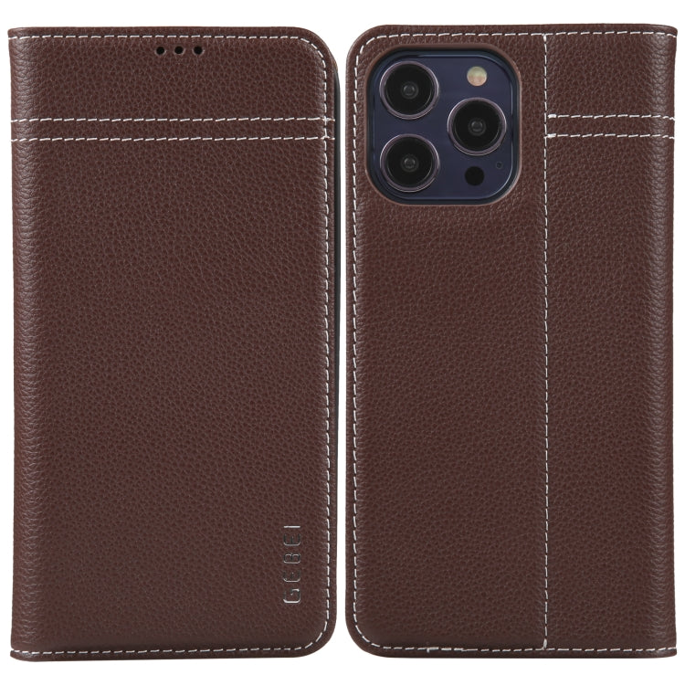 For iPhone 13 Pro GEBEI Top-grain Horizontal Flip Leather Phone Case(Brown) - HoMEdemic™ 