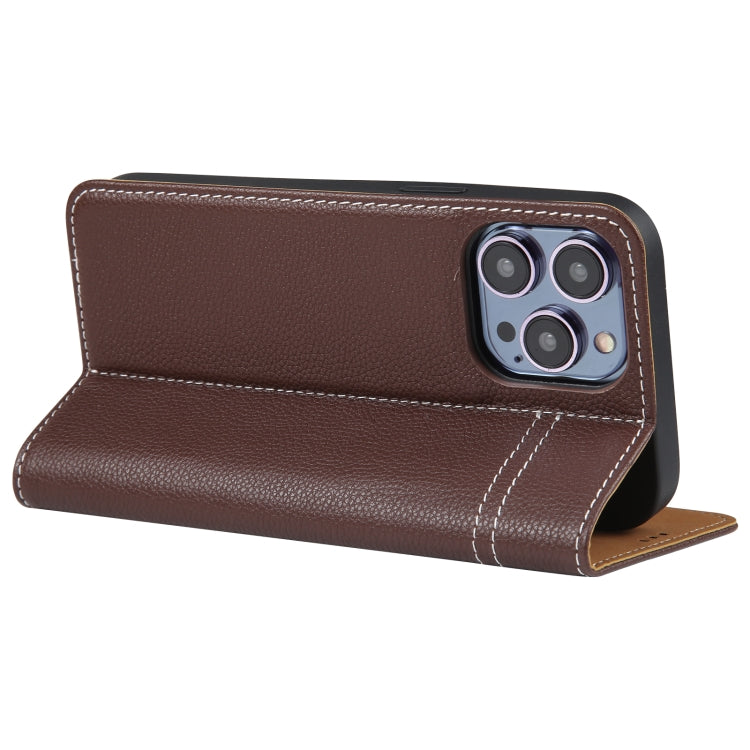For iPhone 13 Pro GEBEI Top-grain Horizontal Flip Leather Phone Case(Brown) - HoMEdemic™ 