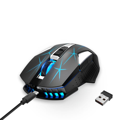 HXSJ T300 7 Keys 2400DPI 2.4G Colorful Luminous Wireless Mouse(Black) - HoMEdemic™ 