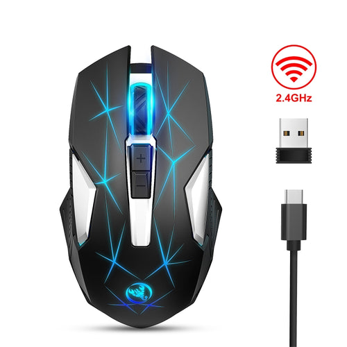 HXSJ T300 7 Keys 2400DPI 2.4G Colorful Luminous Wireless Mouse(Black) - HoMEdemic™ 