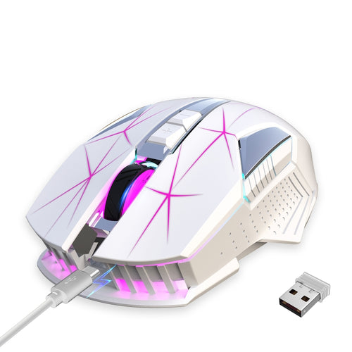 HXSJ T300 7 Keys 2400DPI 2.4G Colorful Luminous Wireless Mouse(White) - HoMEdemic™ 