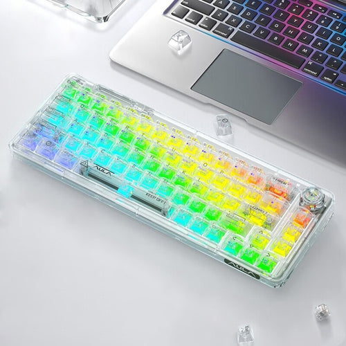 AULA F68 Transparent Customized Wired/Wireless/Bluetooth Three Model RGB Pluggable Mechanical Keyboard(White Transparent) - HoMEdemic™ 