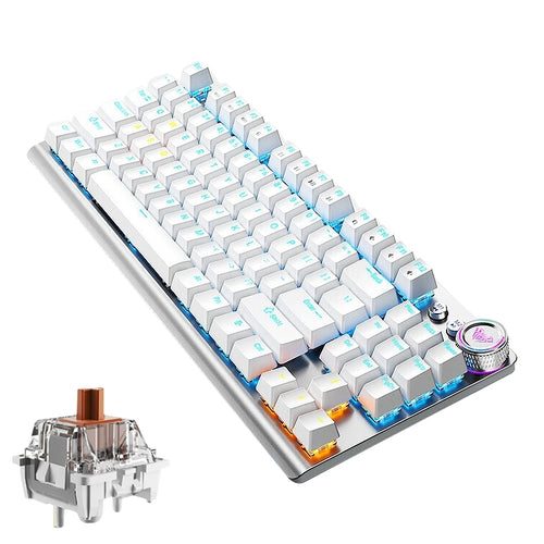 AULA F3001 Backlit 87 Keys Wired/Wireless/Bluetooth Three Model Mechanical Gaming Keyboard(Silver White Tea Shaft) - HoMEdemic™ 