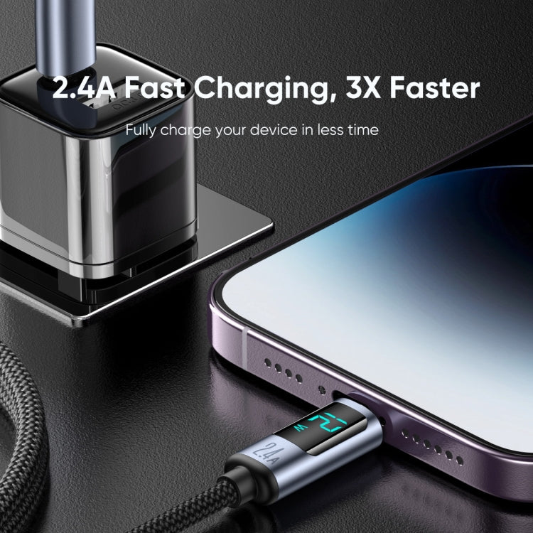 JOYROOM S-AL012A16 2.4A USB to 8 Pin Digital Display Fast Charging Data Cable, Length:1.2m(Black) - HoMEdemic™ 