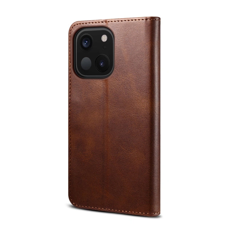 For iPhone 14 Plus GUSSIM Horizontal Flip Leather Phone Case(Brown) - HoMEdemic™ 