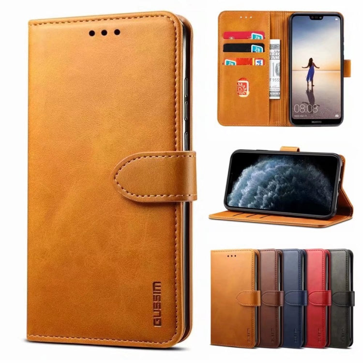 For iPhone 14 GUSSIM Horizontal Flip Leather Phone Case(Khaki) - HoMEdemic™ 