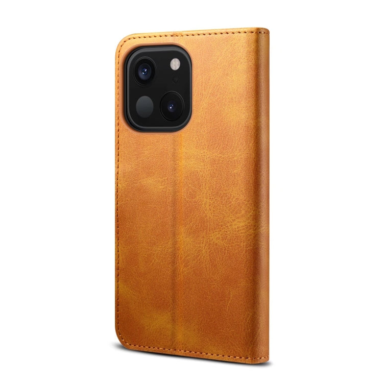 For iPhone 14 GUSSIM Horizontal Flip Leather Phone Case(Khaki) - HoMEdemic™ 