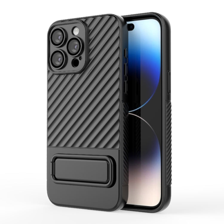 For iPhone 15 Pro Wavy Texture TPU Phone Case with Lens Film(Black) - HoMEdemic™ 