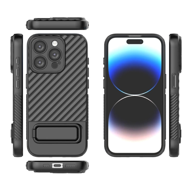 For iPhone 15 Pro Wavy Texture TPU Phone Case with Lens Film(Black) - HoMEdemic™ 